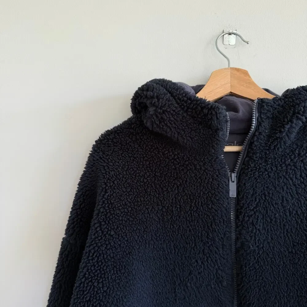 Alo Yoga Streetside 1/2 Zip Sherpa Fleece Pullover Hoodie Sweatshirt Navy L
